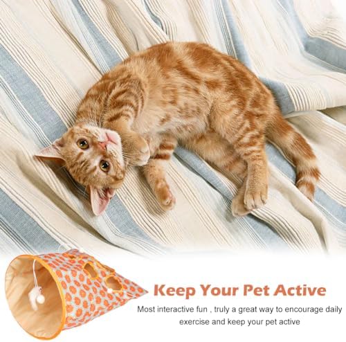 Cat Tunnel Bag for Indoor Cats, Crinkle Bag Toy Cat & Hamsters Play Tunnel Toy, Pet Collapsible Tunnels with 1 Little Mouse & Toy Ball Cats Drill Sleeping Bags (Orange) - Image 6