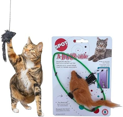 SPOT A-Door-Able Bouncing Mouse Cat Toy - Hanging Rattle & Catnip Interactive Toy, Entertain Cats for Hours, Indulge Natural Hunting Instincts, Provide Mental Stimulation, Suspend From Any Door Frame by SPOT