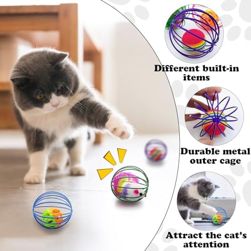 Andiker Cat Toy Ball,6pcs Cat Interactive Toy for Cats,Caged Mouse and Ball for Cats to Chase and Grab (Ball Toy) - Image 3