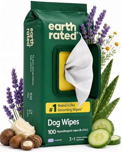 Earth Rated Dog Wipes for Paws & Butt, Deodorizing, Lavender, 100ct by EarthRated