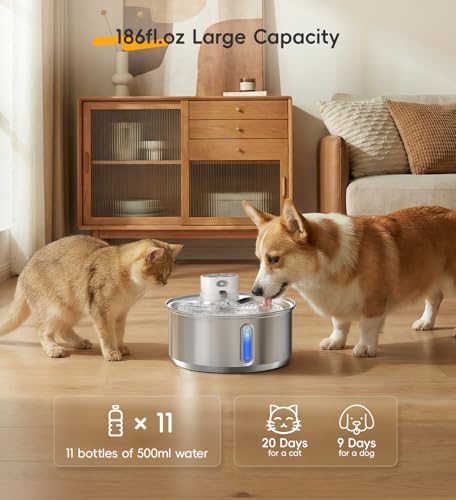 Stainless Steel Cat Water Fountain, 186fl.oz/1.45Gal Cordless Dog Fountain - Image 4