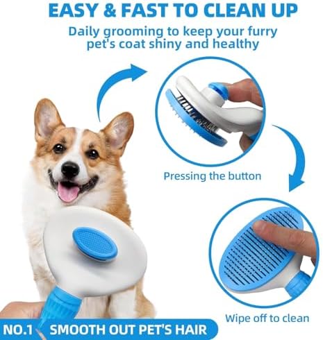 Bath Grooming Kit with Hair Brush, Towel & Scrubber Gloves - 6-in-1 Slicker Brush for Shedding Dogs & Cats, Blue - Image 2