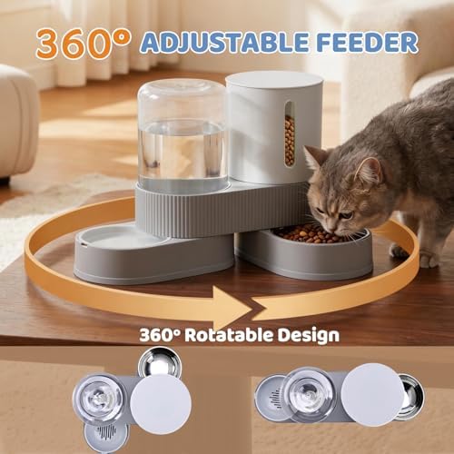 Gravity Cat Feeder 2 Pack Automatic Food Feeder and Water Dispenser Set Detachable Pet Bowl with Silicone Mat for Cats Small Medium Dogs, Large Capacity(Grey) - Image 5