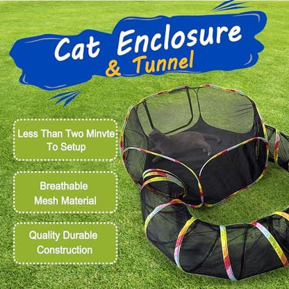 CLKHOWL Outdoor Cat Enclosure, Portable Cat Tents for Outside, Cage Free Outside Cat Playpen Pet Enclosure, Cat Tunnel Outdoor Playground for Indoor Cats & Small Animals - Image 4