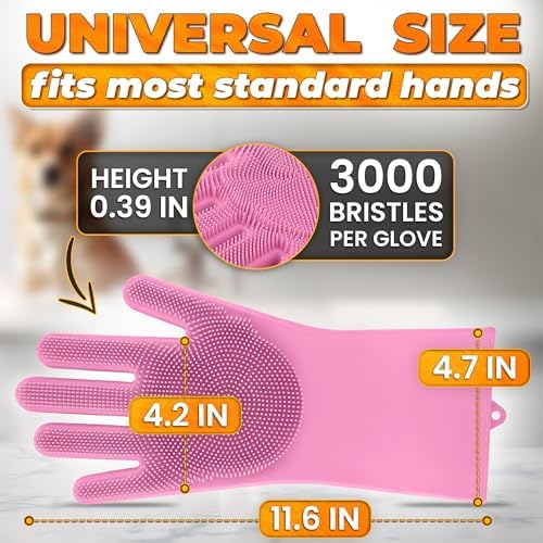 Cat and Dog Washing Gloves, 1 Pair, 11.6 in, Soft Silicone (Pink) - Image 2