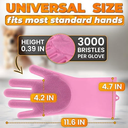 Cat and Dog Washing Gloves, 1 Pair, 11.6 in, Soft Silicone (Pink) - Image 2