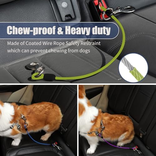 Dog Seat Belt Harness for Car,2pcs Dog Seatbelt of Coated Wire Leash Safety Restraint,No Chew Tether Cable Vehicle Dogs Accessories,Double Clips & Latch (Green, 32 inch/80 CM) - Image 5
