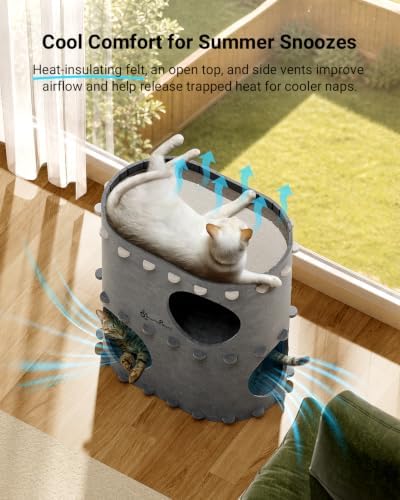 DownyPaws Cat House for Indoor Cats, 2-Storey Cat Bed Cave, Light Gray - Image 4