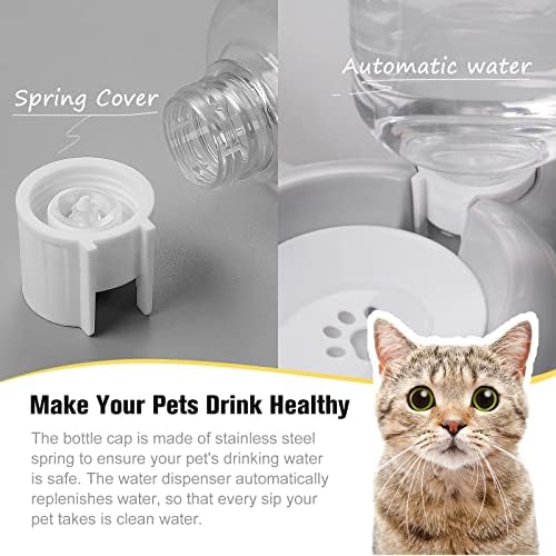 Dog Bowls, Cat Food and Water Bowl Set with Water Dispenser and Stainless Steel Bowl for Cats and Small Dogs - Grey - Image 4