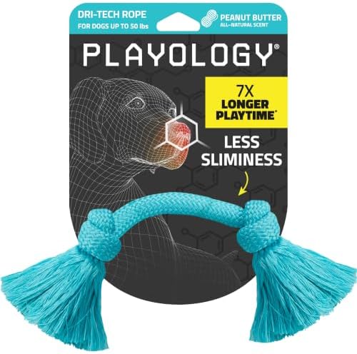 Playology Tug Rope Dog Toys for Medium Dogs - Medium, Peanut Butter Scent by Playology