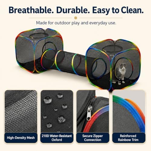 Outdoor Rainbow Cat Enclosures Playground,Outside House for Indoor Cats Include Portable Tent, 2 Way with 2 Cube Tunnel, for Kitty and Small Animals,Within Storage Bag - Image 5