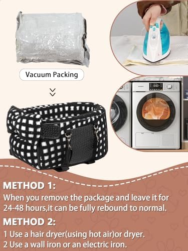 Prpeko Portable Dog & Cat Car Seat - Under 13 lbs, With Cozy Bow Neck Pillow (Grid-Black) - Image 4