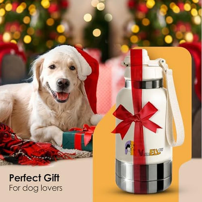 Dog Water Bottle Portable (32Oz) Double-Wall Insulated Stainless Steel with 2 Removable Bowls - Leak-Proof Dog Travel Water Bottle with One-Hand Open Lid for Walking, Hiking & Travel (White) - Image 7
