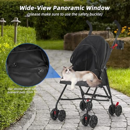 Pet Stroller Oxford Cloth Foldable Dog Strollers for Small Dogs and Cats Suitable for All Road Surfaces Wide-View Panoramic Window 4 Wheels with Brakes Portable Design, Easy to Store (Pink) - Image 5