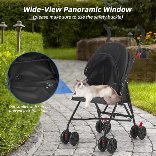 Pet Stroller Oxford Cloth Foldable Dog Strollers for Small Dogs and Cats Suitable for All Road Surfaces Wide-View Panoramic Window 4 Wheels with Brakes Portable Design, Easy to Store (Grey) - Image 3