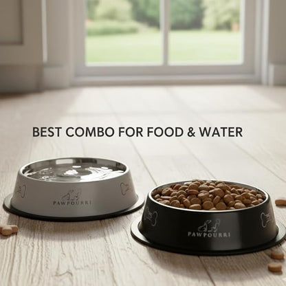 2 Pack Stainless Steel Dog Bowls – 23.6 fl oz Anti-Skid Food & Water Bowls for Small Dogs, Puppies & Cats | Dog Food & Water Bowl | Dog Feeding Bowl (Black & Grey)