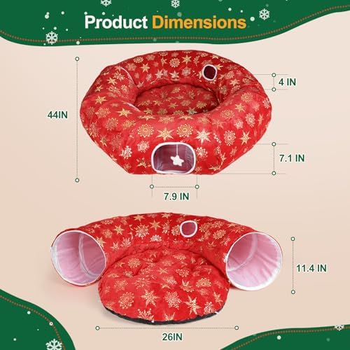 Cat Tunnel Bed for Indoor Cats, XL Christmas Tree Skirts Washable Warm Soft Indoor Cat Donut Tunnel, Multifunctional Cat Interactive Playground Toys for Felines Pet Christmas Tree Decoration - Image 4