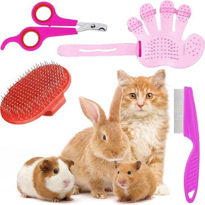 Patelai 4 Pcs Bunny Grooming Kit Bunny Brush Rabbit Nail Clipper, Pink, Red by Patelai