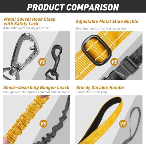 AUBELL Tactical Dog Leash Heavy Duty,4-6ft No Pull Bungee Leash,Yellow - Image 4