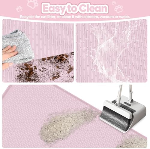 Silicone Cat Litter Mat for Litter Box 34”x22” Large Cat Mat, Pink - Image 5
