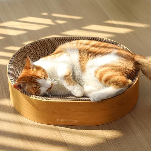 FUKUMARU Cardboard Cat Scratcher Bed, 2-in-1 Oval Cat Scratch Pad by FUKUMARU
