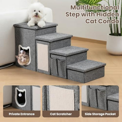 Pet Stairs with Storage and Condo, Cat Stairs for Old Cats, Grey - Image 5