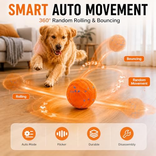 Automatic Interactive Dog Ball, Self-Moving Rechargeable Toy, 2 Modes - Image 3