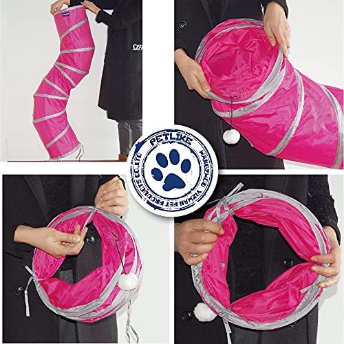 PetLike S Way Cat Tunnel Collapsible Pop-up Pet Tube Hideaway Play Toy with Ball (S-Way, Rose Red) - Image 5