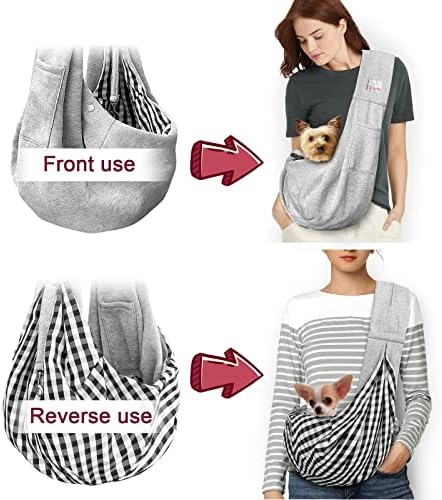 Pet Dog Sling Carrier for 3-10 lbs pet,Dog Purse Pouch,Dog Satchel,Reversible unadjustable Strap Travel Hand-Free Safe Bag Small Puppy Backpack (Grey) - Image 5