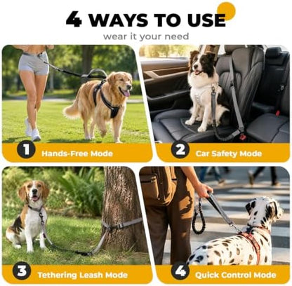 PETCARE 4 in 1 Hands Free Dog Leash with Car Seatbelt Buckle, Shock Absorbing Bungee Dog Waist Leash Belt for Running Walking Hiking, Dual Handles & Reflective, Adjustable for Small Medium Large Dogs - Image 3
