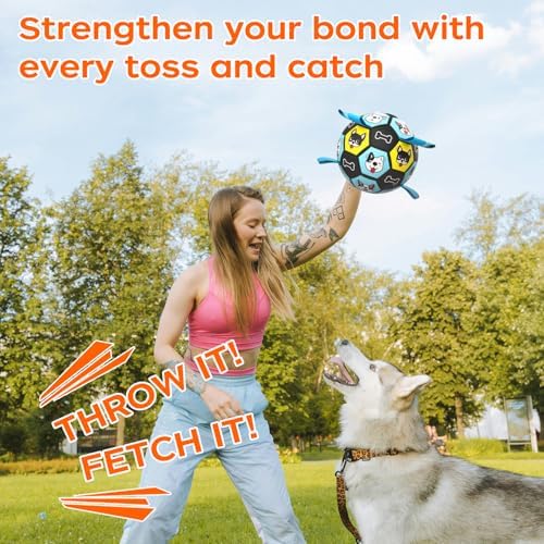 Dog Toy Soccer Ball with Straps, Herding Ball for Dogs, Outdoor Interactive Dog Toy, Dog Fetch Toy, Ideal for Medium & Large Dogs, Great Puppy Birthday (6 Inch) - Image 2