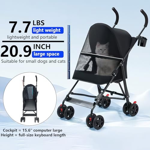 Cat Stroller Foldable Lightweight for Small Dogs Cats 0-15 lb Black - Image 5