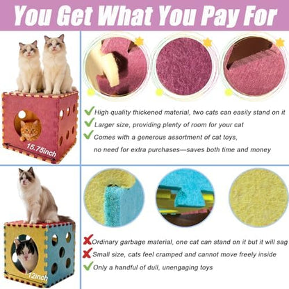 Larger-Size Interactive Cat Toys for Indoor Cats, Kitten Toys, Catnip Toys, Cat Wand, Feather Wand, Bells & Balls for Indoor Cats,30 Pcs Puzzle Box with Cooling Mat - Image 6