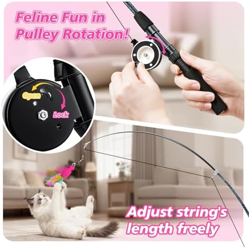Pawaboo Cat Teaser Wand Toys, Cat Fishing Pole Toy with 3 PCS Feathers - Image 3
