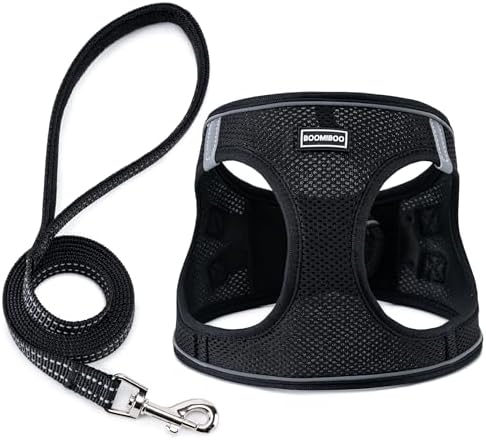 Dog Harness with Leash Set, Step-in Adjustable Puppy Pet Vest, Black XL by BOOMIBOO