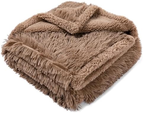 Pet Blankets Waterproof Fluffy Fleece Blanket Cat Dog Blankets Liquid Pee Proof Throw Blanket Reversible Furniture Protector Cover Washable for Couches Beds Sofa 65"x57" Brown by Unknown