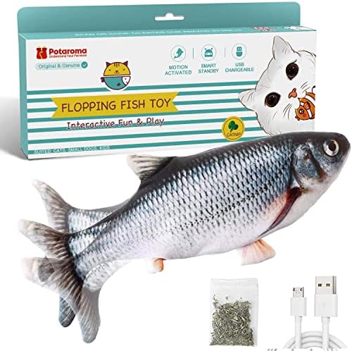 Potaroma Cat Toys Flopping Fish with Catnip, Moving Kitten Kicker, Floppy Wiggle Carp for Small Dogs, Interactive Motion Kitty Exercise, 10.5 Inches by Potaroma