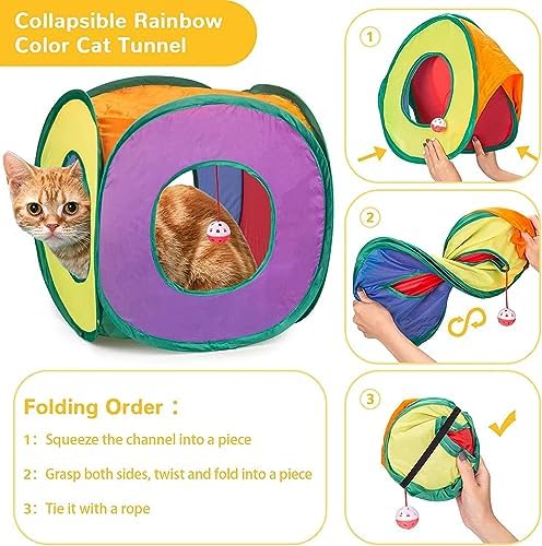 Cat Tunnel with Play Ball, Interactive Peek-a-Boo Cat Toys Tube Toy, Colorful Cube - Image 2