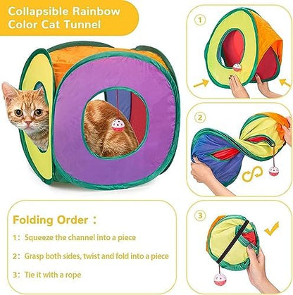 Cat Tunnel with Play Ball, Interactive Peek-a-Boo Cat Toys Tube Toy, Colorful Cube - Image 2