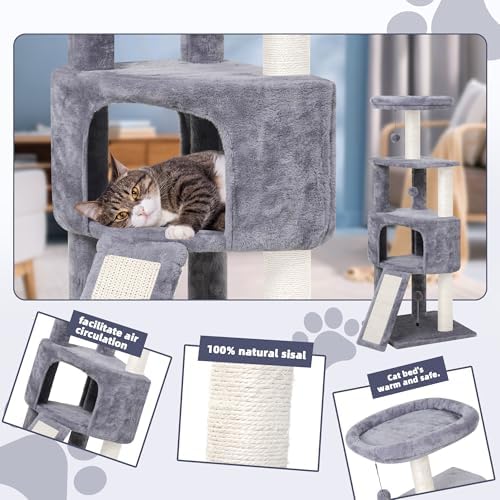 HUITREE 45in Cat Tree Tower with Big Condo for Indoor Kitten,Cat Tower with Scratching Post,Scratching Board and Cat Toys,Multi-Level,Small Space,Transformer Cat Tree, Grey(New) - Image 4
