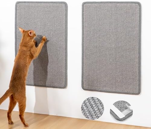 Conlun Cat Scratcher Mat,Natural Sisal Cat Scratch Pad with Hook&Loop Tape,Horizontal Floor Kitty Scratching Pads Rug for Indoor,Cat Furniture Protector for Couch&Carpets&Sofas, Medium, Grey, 2 Pack by Conlun