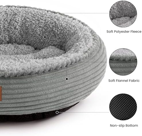 Love's cabin Round Donut Cat and Dog Cushion Bed, 30in Pet Bed for Medium or Large Dogs, Anti-Slip & Water-Resistant Bottom, Soft Durable Fabric Pet Beds, Washable Calming Cat Bed, Pure Gray - Image 2