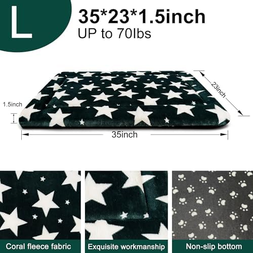 Dog Bed Mat – Soft & Comfortable Dog Kennel Pad for Crate – Durable Crate Bed & Mat for Dogs & Cats – Ideal for Crate, Kennel, and Home Use (Big&Little Stars Green, L(35"*23"*1.5")) - Image 3