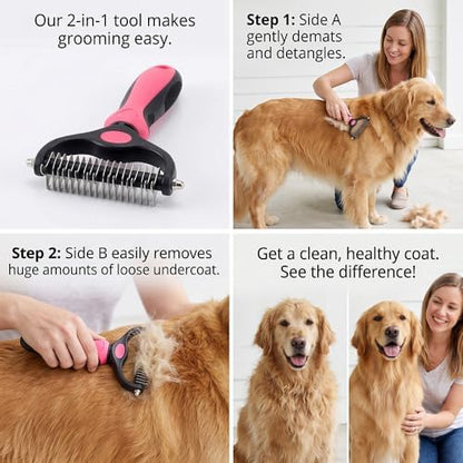Dematting Comb for Dogs and Cats, Undercoat Rake Pet Brush for Long Hair, Deshedding Dog Brush Removes Tangles Knots and Loose Fur, Grooming Tool for Thick Coats (Blue M+L) - Image 5