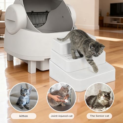 Adjustable 3 Step Litter Box Step, Cat Litter Box Ramp/Catcher White - Image 5