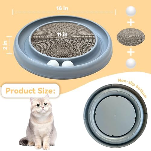 Interactive Cat Ball Track Toy for Indoor Cats, Cat Scratching Board & Exercise Set for Bored Indoor Adult and Kitten Mental & Physical Stimulation, with Spare Ball to Prevent Loss (Grey) - Image 5