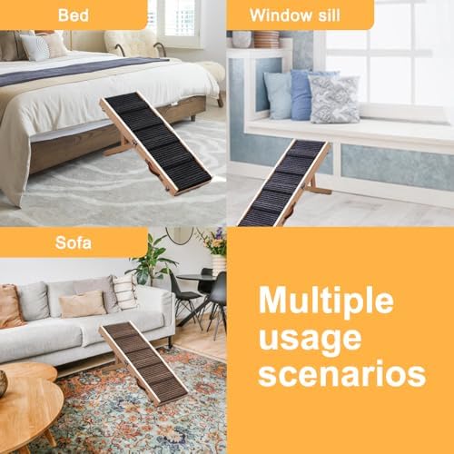 Adjustable Dog Ramp, Portable Folding Pet Ramp, 32" Long Wooden Pet Ramp for Bed with Non-Slip Traction Mat for Small Dogs, Dog Climbing Ladder for Sofa, Bed, Couch, Car (LGPT1, Gray) - Image 5