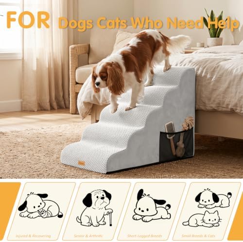 Topmart High Density Foam Dog Steps 5 Tiers, Extra Wide Deep Pet Steps - Image 5