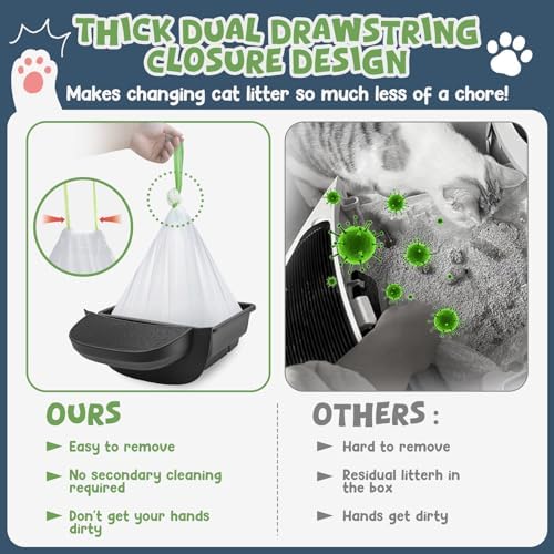 120 Pack Litter Box Robot 3 4 and 5 Waste Bags, 1.5 Mils Thick Drawstrings Closure Cat Litter Box Bags Liners Compatible with Automatic Self-Cleaning Robot, Replacement Waste Drawer Liners - Image 3