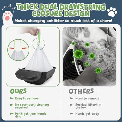 120 Pack Litter Box Robot 3 4 and 5 Waste Bags, 1.5 Mils Thick Drawstrings Closure Cat Litter Box Bags Liners Compatible with Automatic Self-Cleaning Robot, Replacement Waste Drawer Liners - Image 3